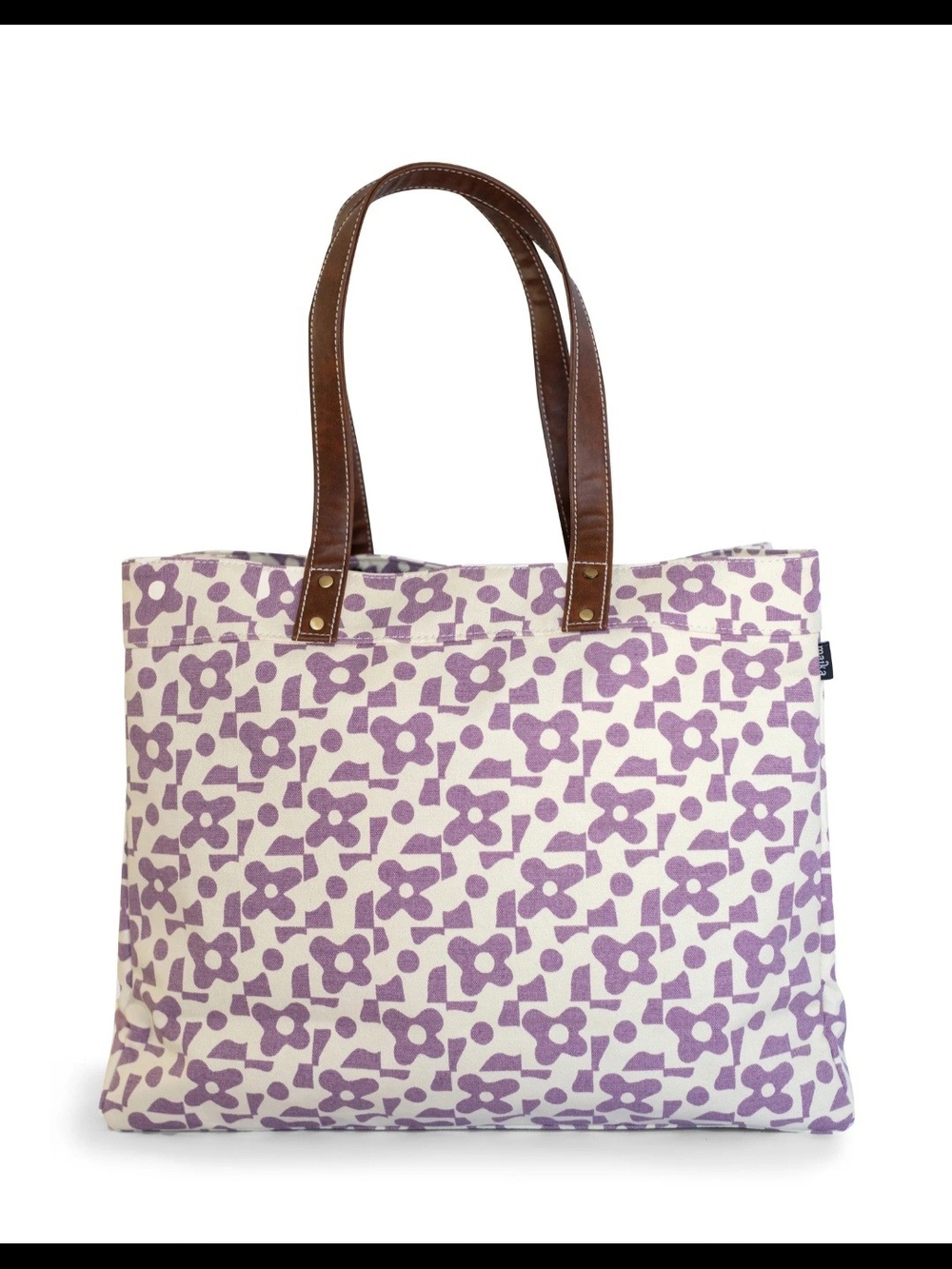 Maika Purple & White Floral Tote Bag Magnetic Closure Inner Pockets